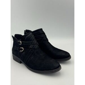 BareTraps Atticus Black Faux Suede Ankle Boots Women's 8.5M Strap Buckle Zip